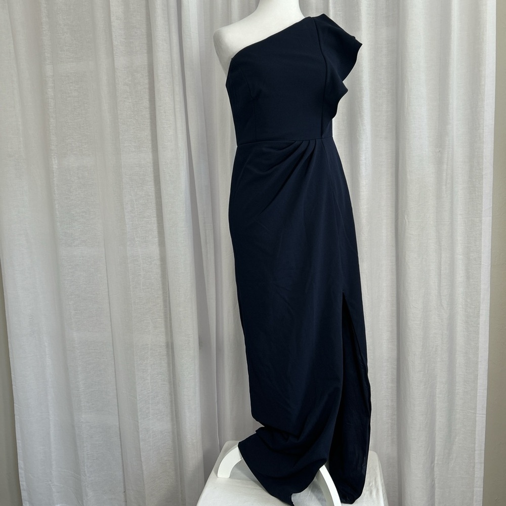 Adrianna Papell Navy One-Shoulder Gown